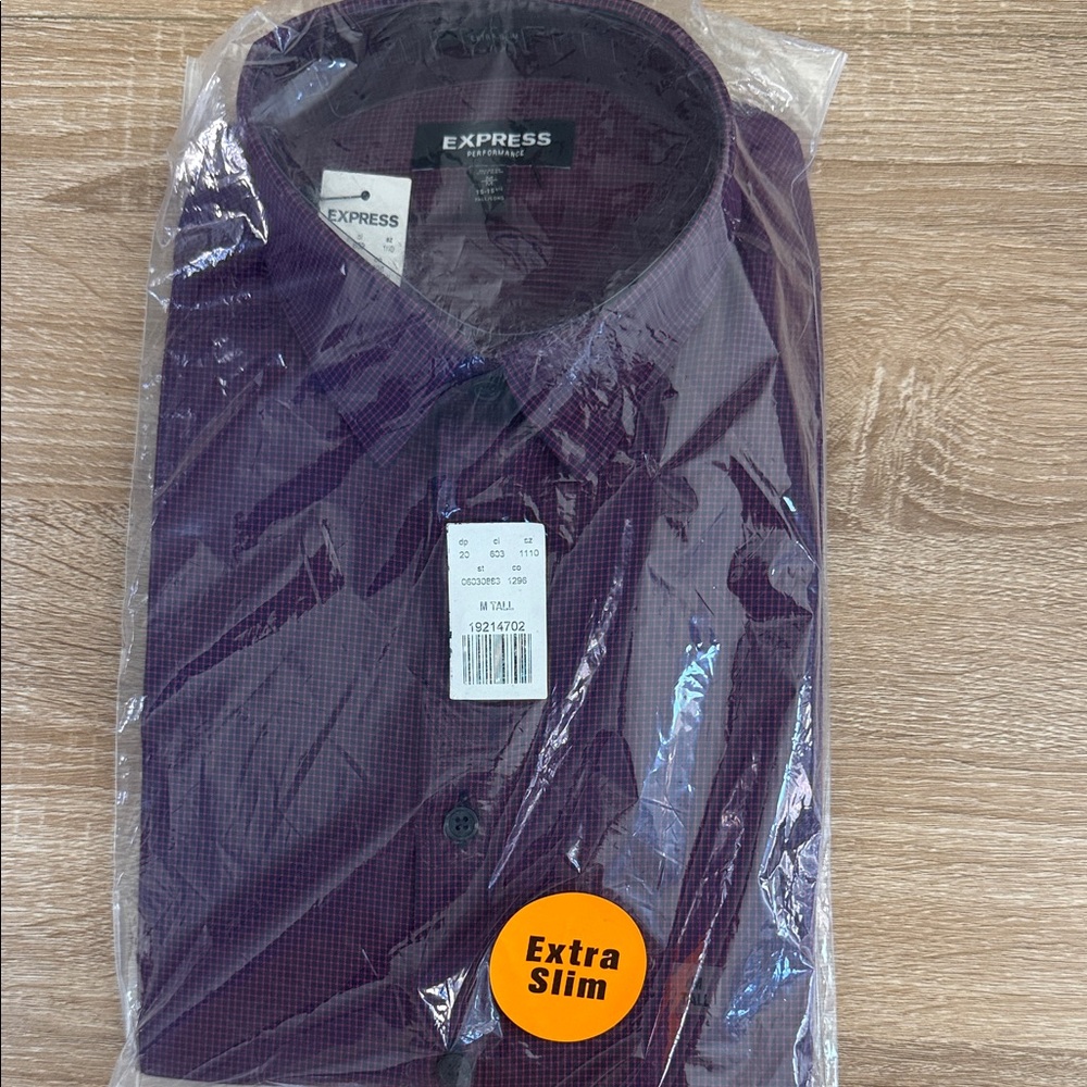 Express Men’s Burgundy Micro-Pattern Dress Shirt